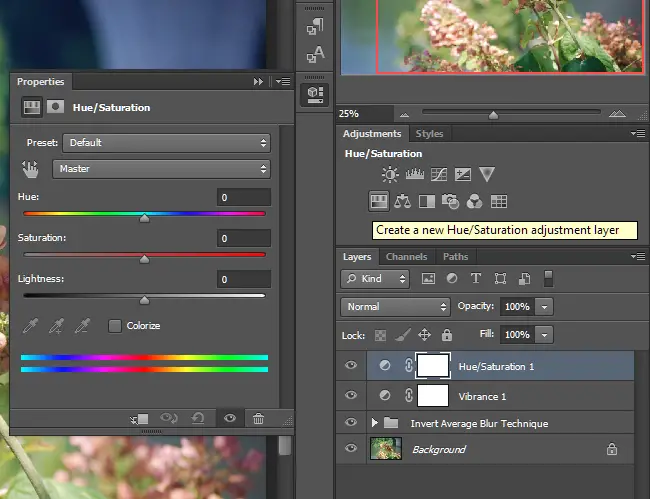 Create a Hue/Saturation adjustment layer.