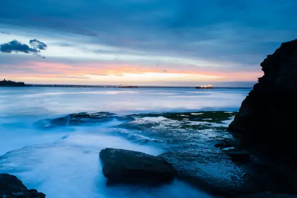 In this example I wanted the rocks in the foreground and on the right to be in silhouette, so I used Center Weighted Metering and exposed for the bright area of the setting sun.