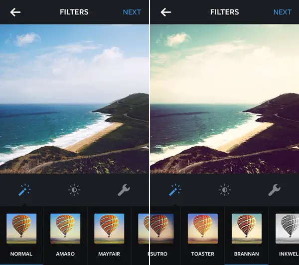 Instagram Normal and Sierra photo effects screenshot.