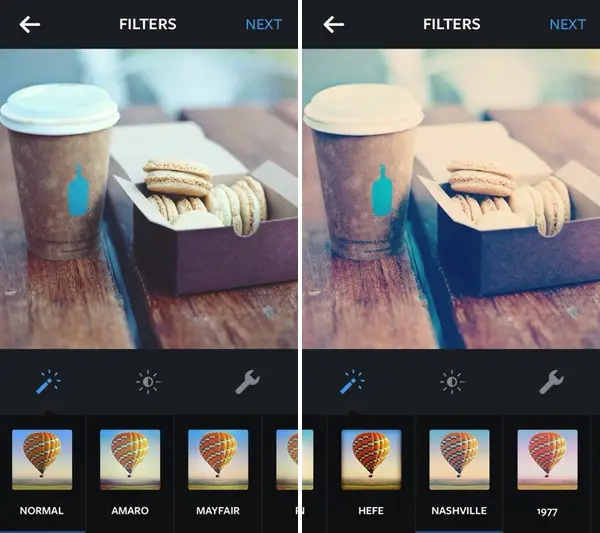 Instagram Normal and Nashville photo effects screenshot. 