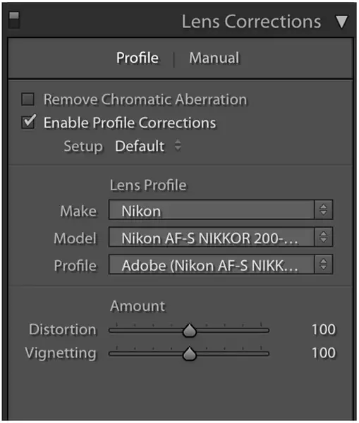 Lightroom lens corrections menu