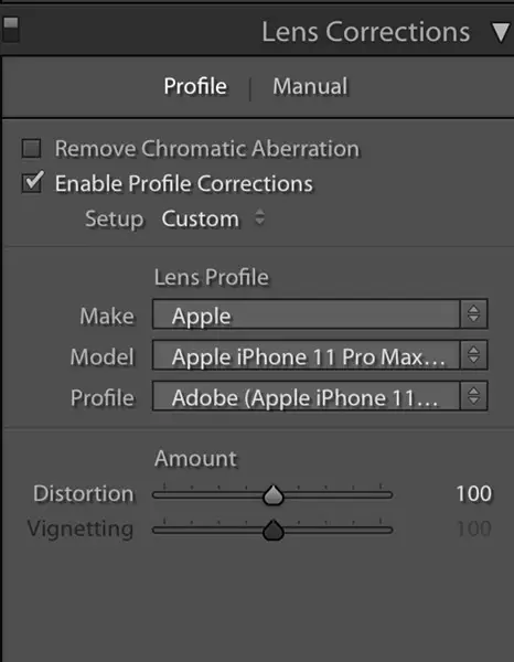 Lightroom menu with Iphone