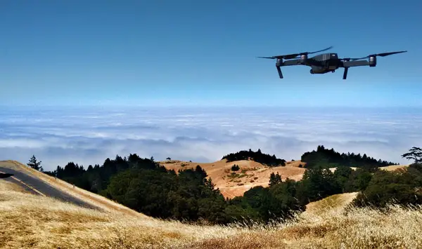drone flying over terrain