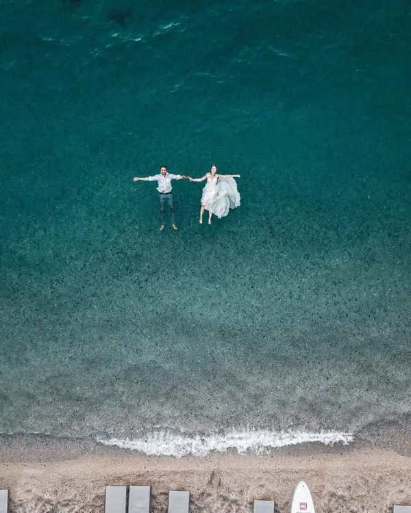 wedding couple in water