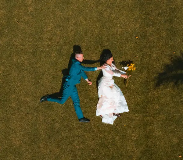 wedding couple from above