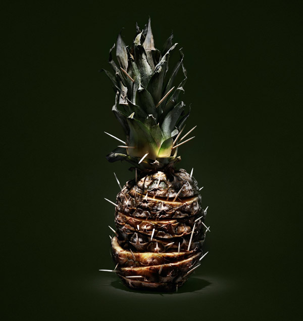 Photo of prepared pineapple in dark lighting