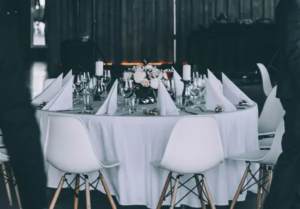 table set at a wedding